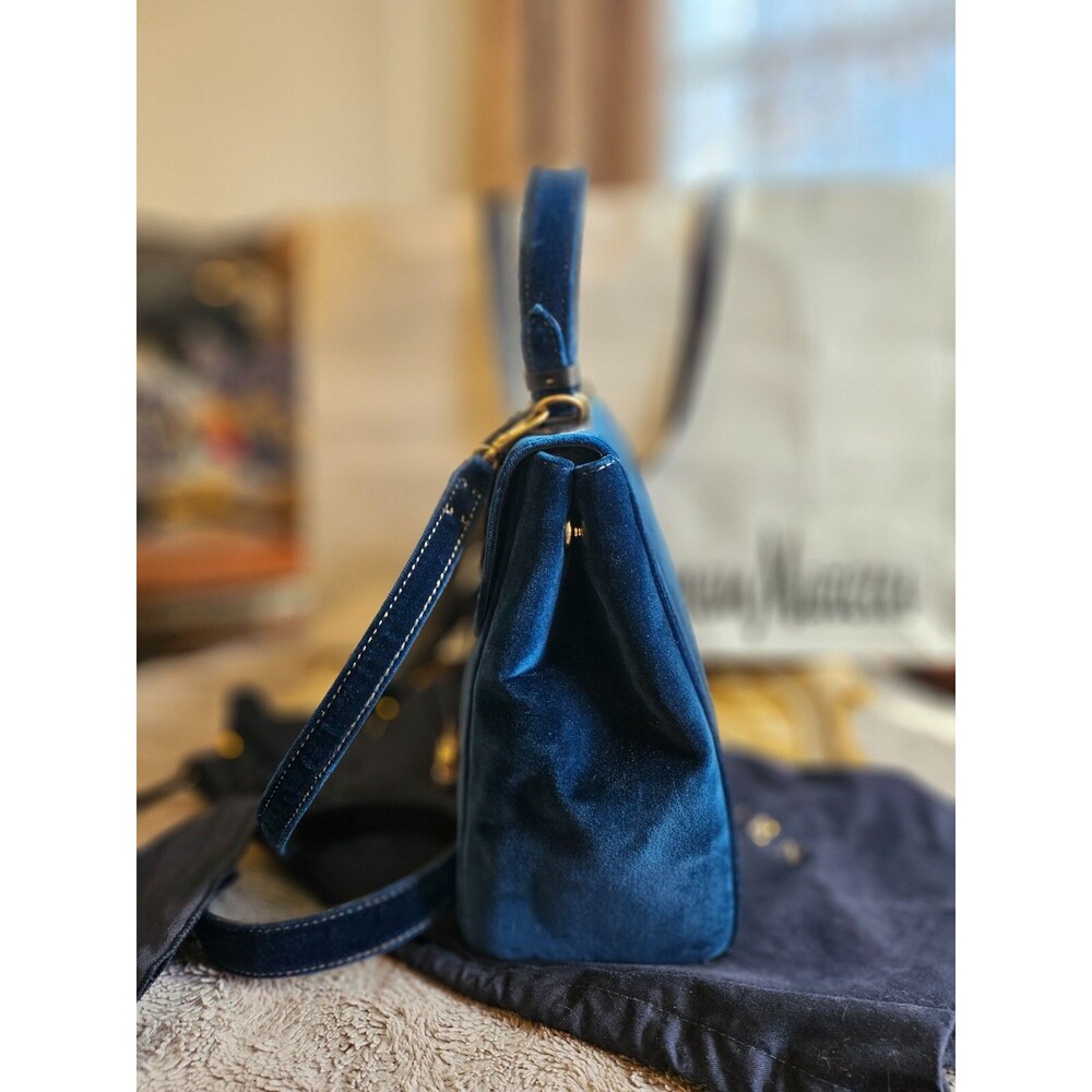 Ralph Lauren Tiffin 33 Velvet Top-Handle Bag, Prussian Blue, NWT - Picture 9 of 16